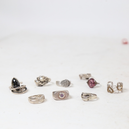 1302 - 10 Danish silver stone set rings