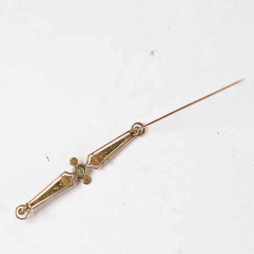 1311 - An early 20th century unmarked gold peridot and split-pearl brooch, length 5.5cm, 2.6g