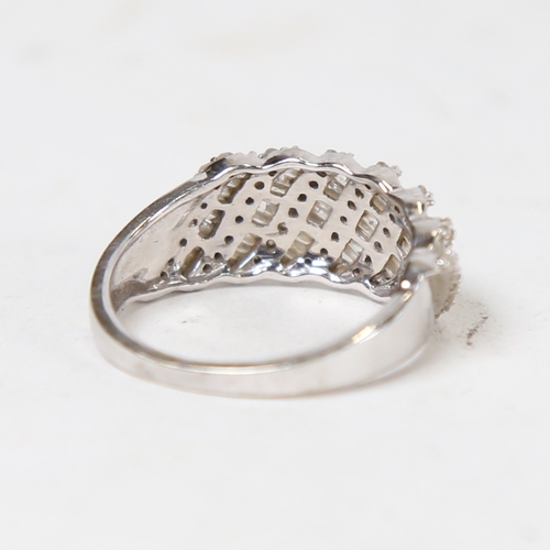 1312 - A modern 9ct white gold diamond cluster half hoop ring, hallmarks Birmingham 2013, setting height 9.... 