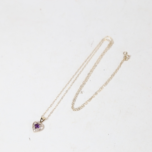 1313 - A modern 9ct gold amethyst heart pendant necklace