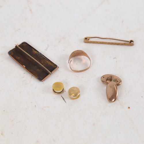 1320 - Various jewellery, including 9ct gold ring (A/F), 9ct bar brooch etc