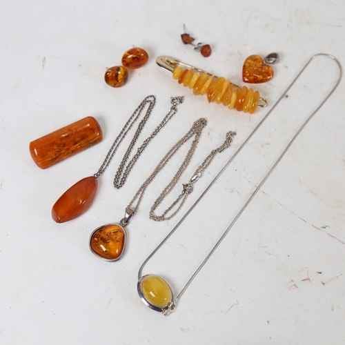 1323 - Various amber jewellery, including Baltic amber pendants, earrings, brooch etc