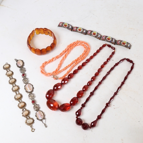 1324 - Various jewellery, including faceted graduated bead necklace, cameo bracelet etc