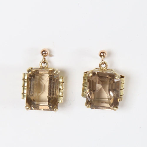 1329 - A Vintage pair of 9ct gold smoky quartz stud earrings, 8g