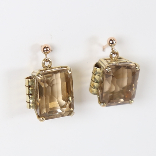 1329 - A Vintage pair of 9ct gold smoky quartz stud earrings, 8g