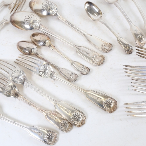 1234 - A group of Antique silver plated Fiddle Thread and Shell pattern cutlery