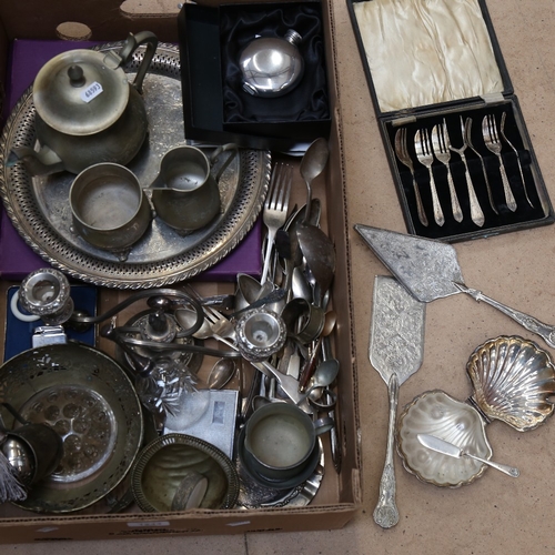 1244 - Various silver plate, including candelabra, tea set, tray etc (boxful)