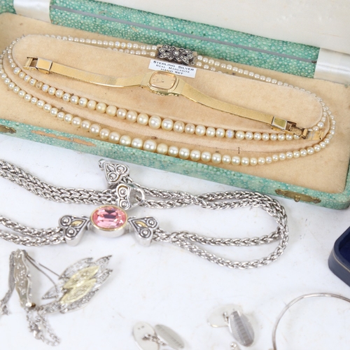 1249 - Various jewellery, silver napkin ring, Seiko wristwatch etc