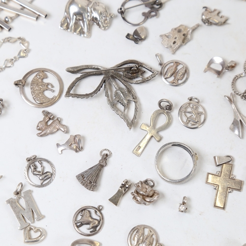 1255 - Various silver jewellery, including charms, 110g total