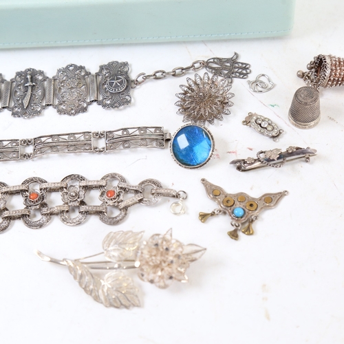 1259 - Various jewellery, including coral filigree bracelet, Persian enamel brooch etc