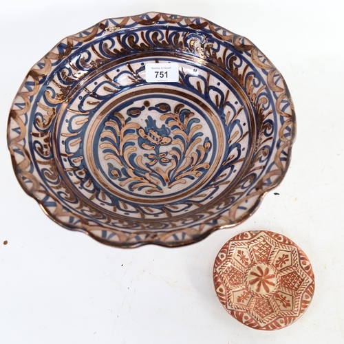 751 - A Hispano-Moresque lustre faience tazza, and another small dish, tazza diameter 27cm.