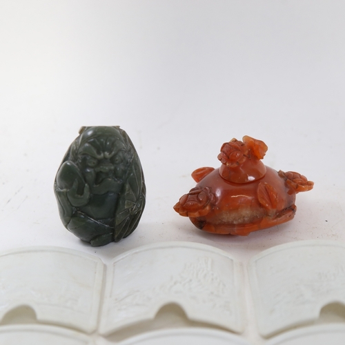 836 - A Chinese hardstone inkwell, and a desk stand, and 6 lithoplane panels