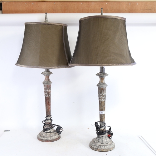 421 - A pair of Antique style table lamps, height excluding fitting 57cm