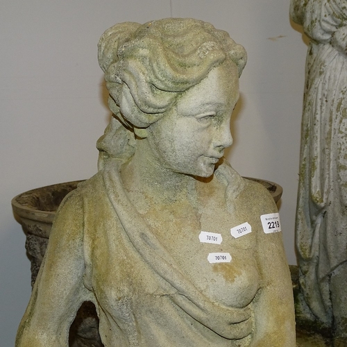 2219 - A concrete garden statue of a Grecian lady, H120cm