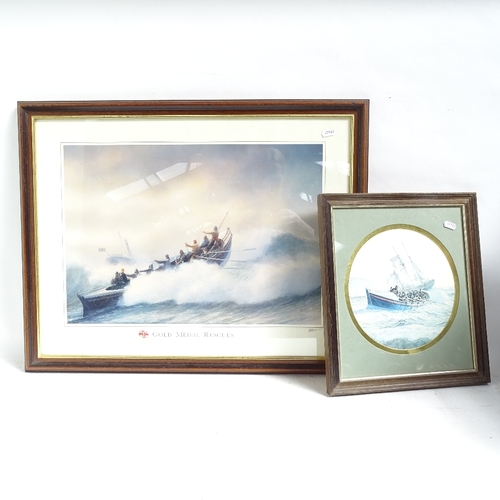 1141 - Watercolour, launching the lifeboat, Margaret Mclaughlin watercolour, steam rollers and two other pr... 