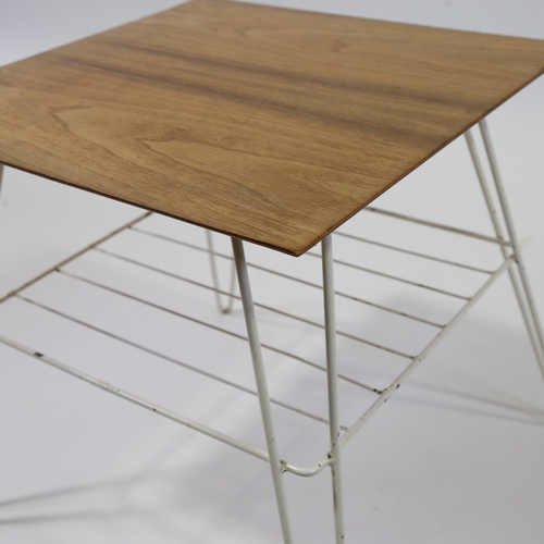 2056 - A mid-century teak top coffee table with wire frame in the manner of Nils Strinning, height 46cm, to... 