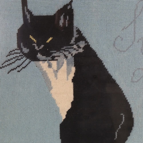 2066 - A mid-century woolwork tapestry of a cat 