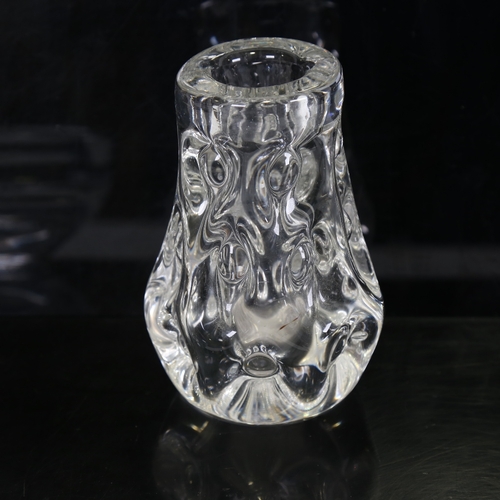 2069 - LISKEARD GLASS knobbly vase and 2 thick walled clear glass bowls, vase height 15cm