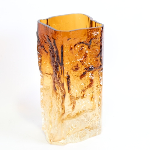 2070 - KAI BLOMQUIST, a Kallo bark form graduated brown glass vase, signed and dated '69 to base, height 21... 