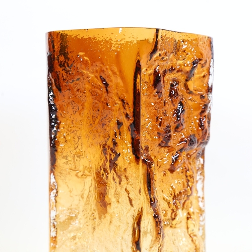 2070 - KAI BLOMQUIST, a Kallo bark form graduated brown glass vase, signed and dated '69 to base, height 21... 