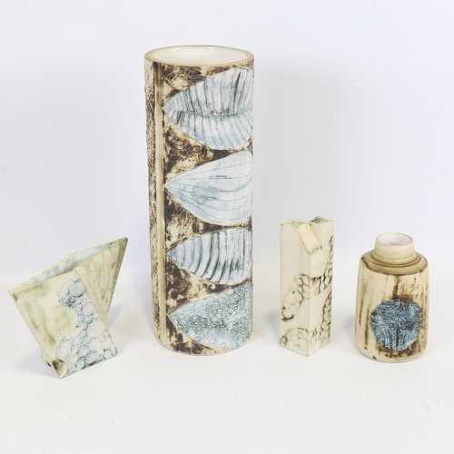 2080 - CARN POTTERY NEWLYN, 4 pieces of slipcast pottery including a large cylinder vase, makers stamp to b... 