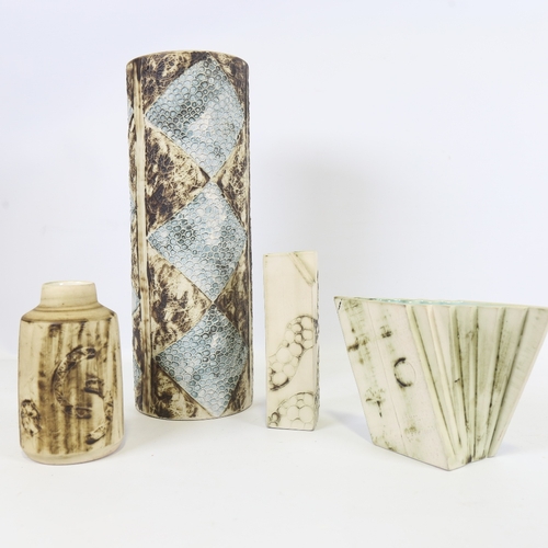 2080 - CARN POTTERY NEWLYN, 4 pieces of slipcast pottery including a large cylinder vase, makers stamp to b... 