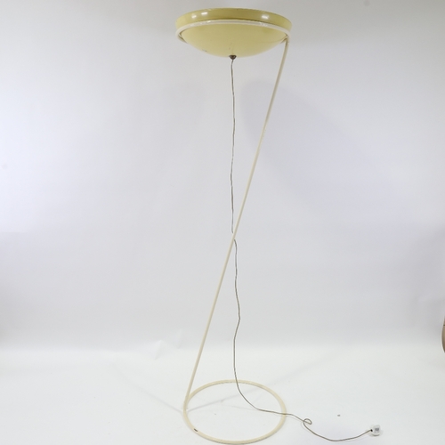 2089 - A large mid-century uplighter, in the manner of Stilnovo, yellow painted spun aluminium saucer shade... 