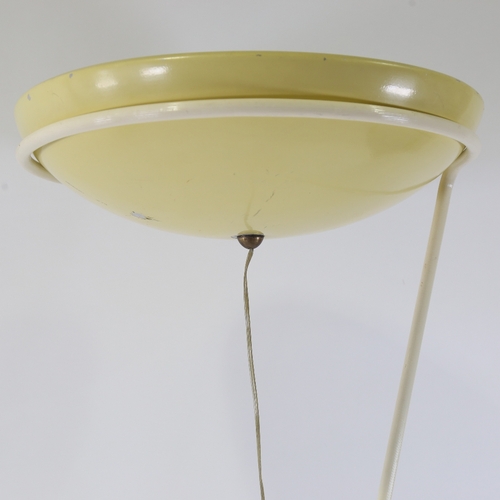 2089 - A large mid-century uplighter, in the manner of Stilnovo, yellow painted spun aluminium saucer shade... 