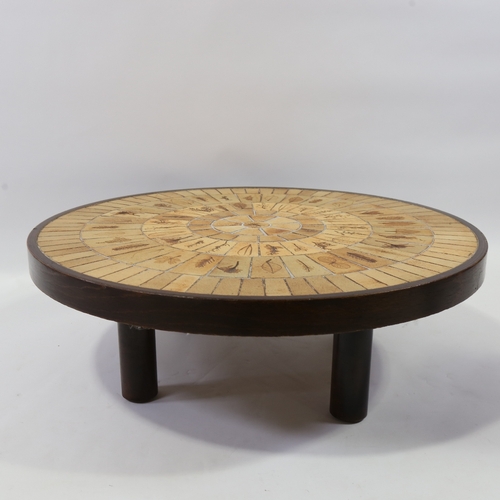 2094 - ROGER CAPRON, a 1970s Garrigue tiled circular coffee table, Vallauris, France, signed in tile, diame... 