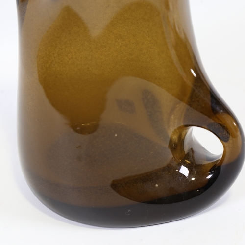 2095 - A mid-century Italian free-form blown glass vase in the manner of a AVEM, brown body with bubble inc... 