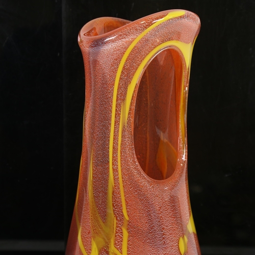 2096 - A mid-century Italian free-form blown glass vase in the manner of a AVEM, internal bubbles and silve... 