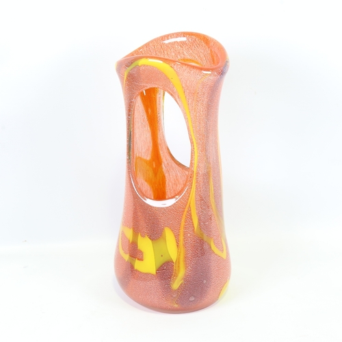 2096 - A mid-century Italian free-form blown glass vase in the manner of a AVEM, internal bubbles and silve... 