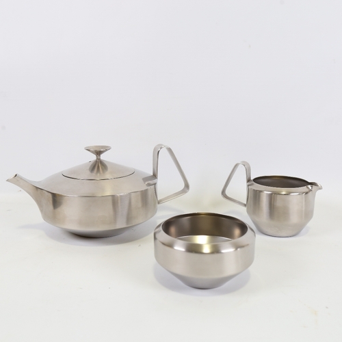 2098 - ROBERT WELCH for Old Hall, 3 piece Alveston stainless steel tea set, designed 1962, makers mark to b... 