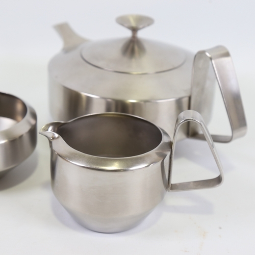 2098 - ROBERT WELCH for Old Hall, 3 piece Alveston stainless steel tea set, designed 1962, makers mark to b... 