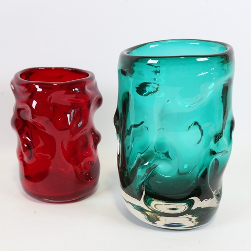 2116 - WILLIAM WILSON & HARRY DYER for Whitefriars Glass, 2 knobbly vases, tallest 21cm