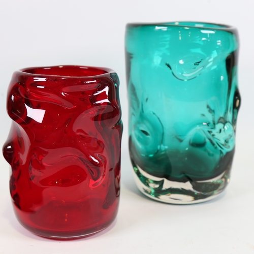 2116 - WILLIAM WILSON & HARRY DYER for Whitefriars Glass, 2 knobbly vases, tallest 21cm