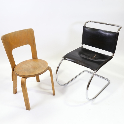 2128 - ALVAR AALTO, 65 chair in bent plywood with Finmar, Finland makers label and another Italian chrome &... 