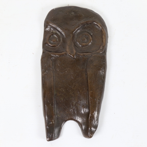 2130 - A stylised mid-century bronze owl plaque, 20cm