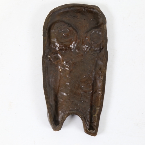 2130 - A stylised mid-century bronze owl plaque, 20cm