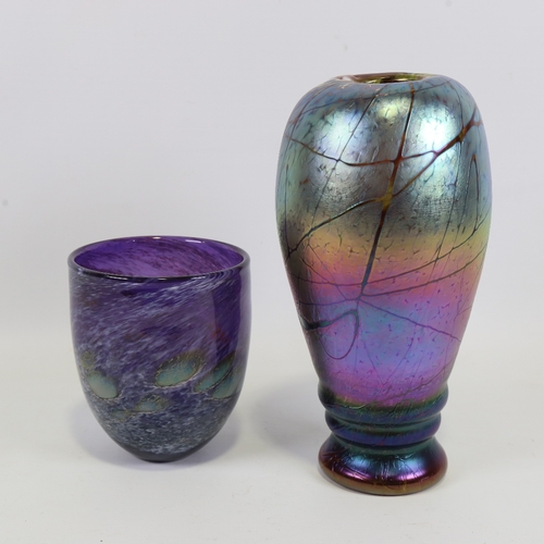 2133 - KAYLEIGH YOUNG, iridised glass vase, signed and dated 2018 to base, height 24cm, and another signed ... 