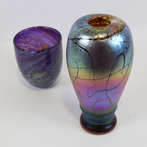 2133 - KAYLEIGH YOUNG, iridised glass vase, signed and dated 2018 to base, height 24cm, and another signed ... 