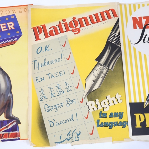 2140 - 3 1940s' advertising posters for Ever Ready batteries and Platignum pens, 78cm x 51cm