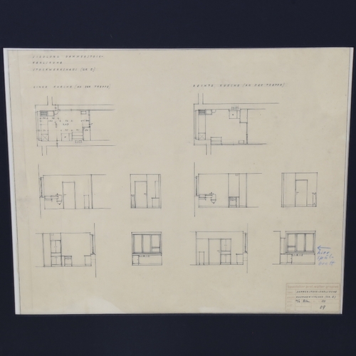 2141 - WALTER GROPIUS, BAUHAUS 1926 drawing for a housing project, with Gropius stamp, mounted, 40 x 49cm