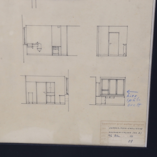 2141 - WALTER GROPIUS, BAUHAUS 1926 drawing for a housing project, with Gropius stamp, mounted, 40 x 49cm