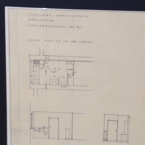 2141 - WALTER GROPIUS, BAUHAUS 1926 drawing for a housing project, with Gropius stamp, mounted, 40 x 49cm