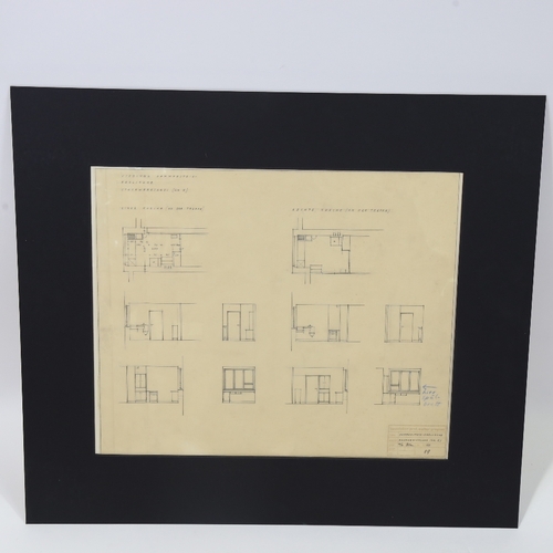 2141 - WALTER GROPIUS, BAUHAUS 1926 drawing for a housing project, with Gropius stamp, mounted, 40 x 49cm