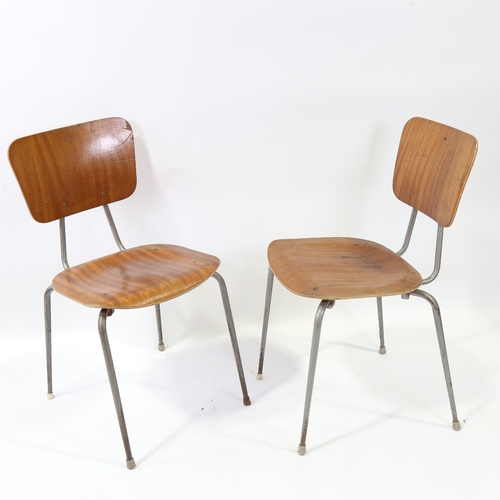 2151 - A pair of 1950s' steel frame and bent plywood chairs, possibly MH Stalmobler, stamp to underside