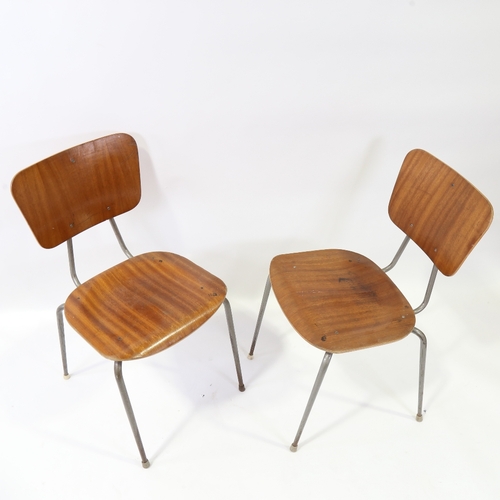 2151 - A pair of 1950s' steel frame and bent plywood chairs, possibly MH Stalmobler, stamp to underside