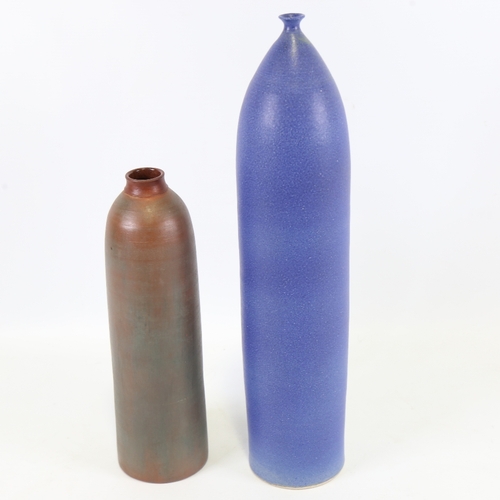 2152 - 2 20th century studio pottery cylinder vases, impressed makers marks, tallest 38cm