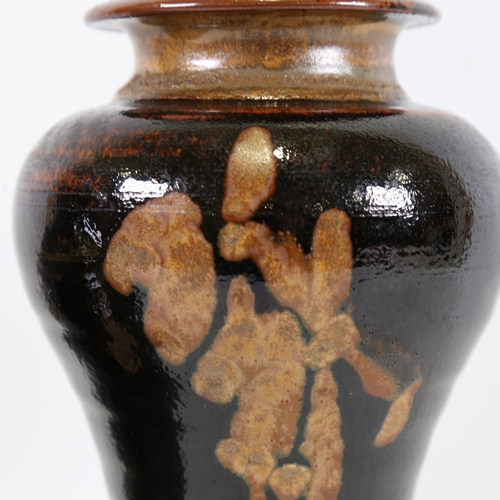 2153 - ANGELA MONCKTON, (ex-Aldermaston) studio pottery vase, with makers mark and another tenmoku glaze va... 